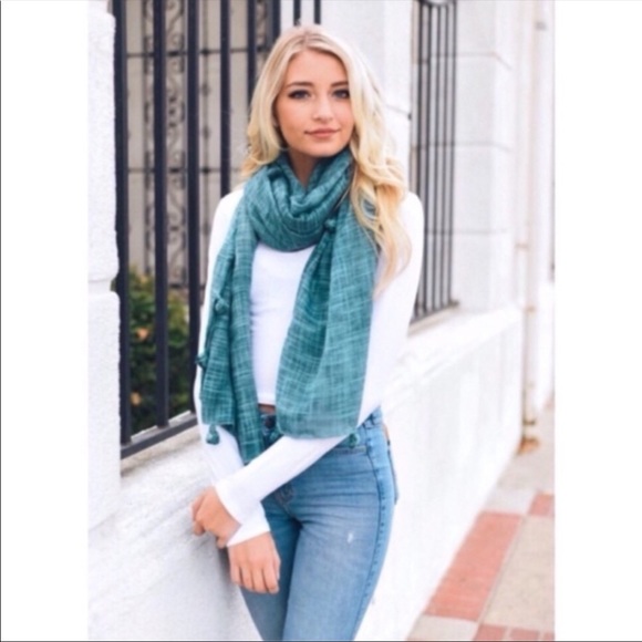 Cute and Casual Teal Tassel Scarf - Picture 2 of 15